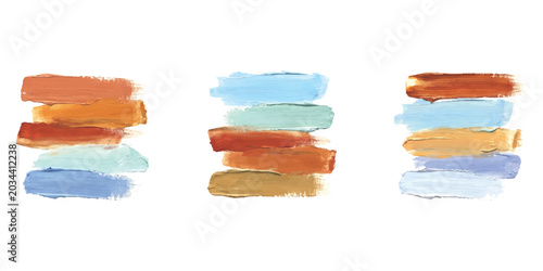 Artistic thick oil paint stroke swatches palette with rich impasto acrylic texture on white