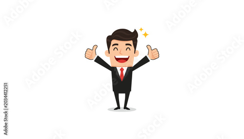 Photos Smiling Businessman Giving Two Thumbs Up in Suit