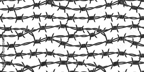Bild auf Leinwand Seamless pattern background with black horizontal rows of barbed wire for securi