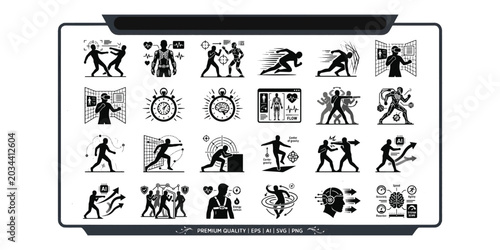 Obraz na płótnie Human Performance and Mental Productivity Line Icons, Stress Management and Cogn