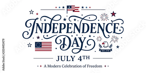 Vintage Independence Day Typography Celebration with American Flag Stars and July 4th Date