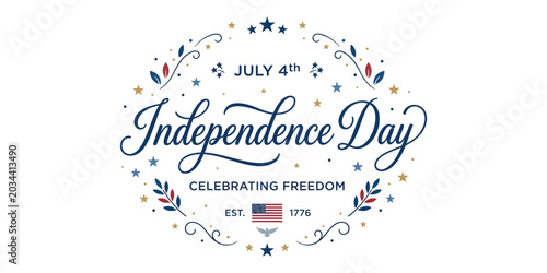 Vintage Independence Day Typography Design with Celebration Elements and Stars