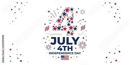 Celebration Independence Day Typography with Fireworks and Stars Background for July 4th