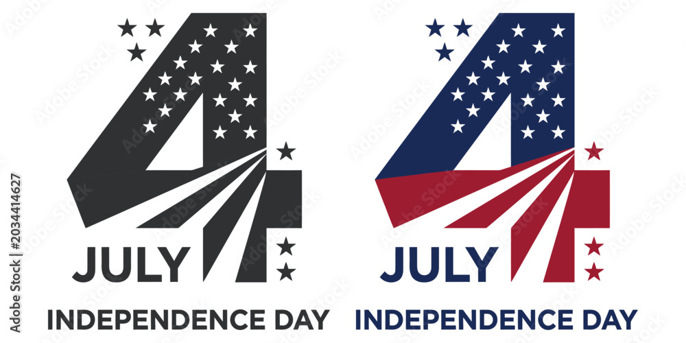 Fototapeta premium Independence Day USA typography with American flag stars and stripes on black and white background