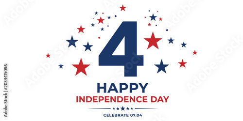 Celebration of Independence Day with festive number four typography and stars on white background