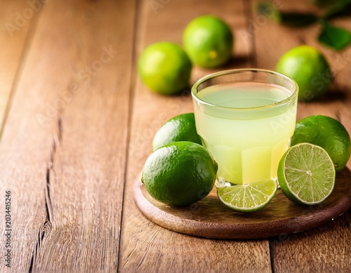 fresh lime juice on wooden background selective focus