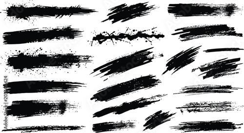 Fotografía Collection of diverse black brush strokes and splatters artistic texture element