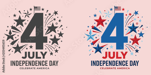 Celebratory Independence Day Typography with Fireworks and American Flag Theme