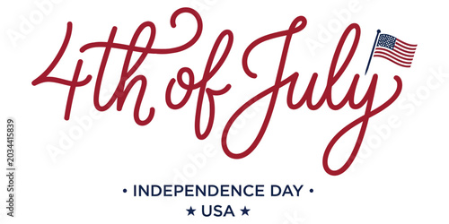  4th of July Independence Day USA typography greeting card with handwritten script and flag