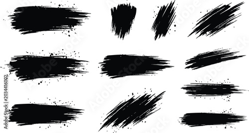 Black brush stroke collection diverse textural elements for graphic design and artistic projects