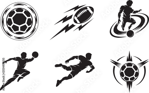 Sports icons set and dynamic, soccer, and football and this collection in outline style