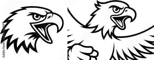 Tableau sur toile Stylized illustrations of an eagle's head and a full eagle in profile conveying