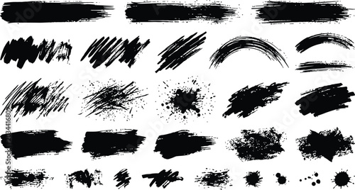 Tableau sur toile Diverse collection of black brush stroke textures for graphic design and artisti