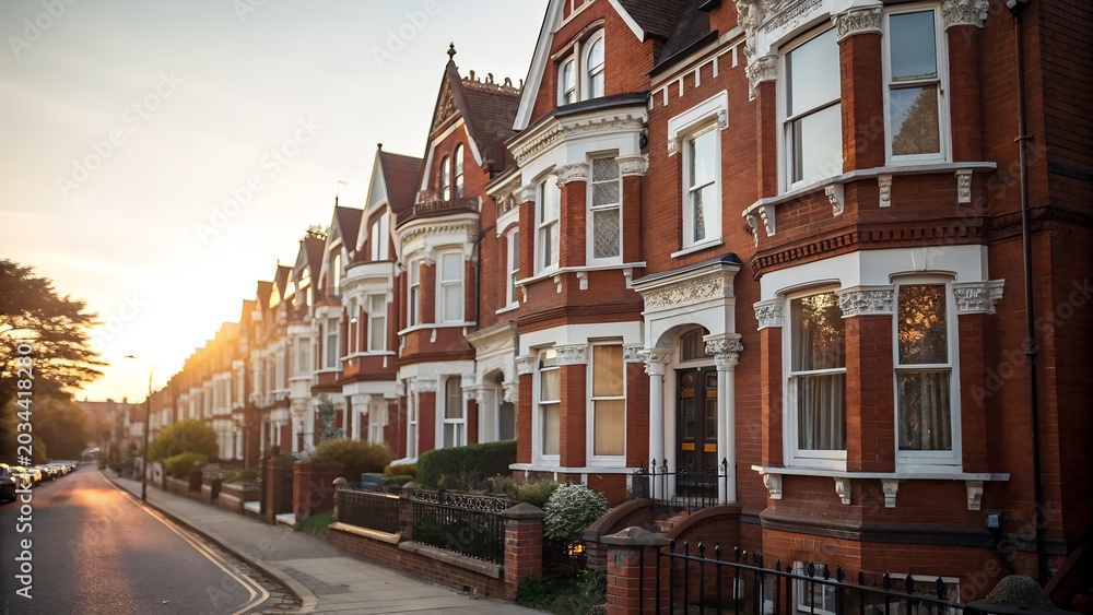 Obraz premium Row of traditional british victorian houses at sunset