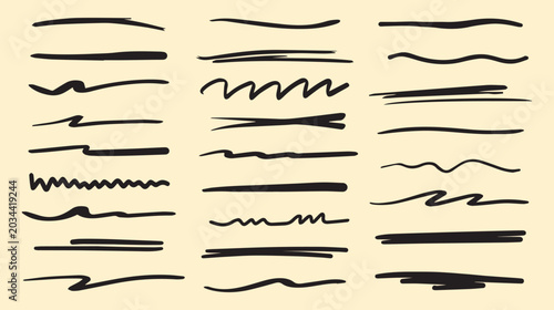 Collection of Hand Drawn Black Underline Brush Strokes and Wavy Lines vector illustration