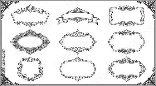 Vintage ornate frames and elegant decorative labels set