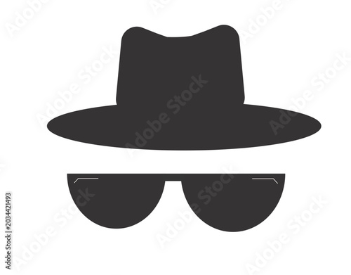 Photos Anonymous Spy Icon with Hat and Sunglasses – Minimal black silhouette icon of an