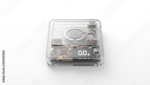 Transparent electronic device on white background for technology concepts