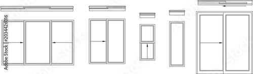 Tableau sur toile Technical architectural elevation drawings of various wardrobe and closet systems featuring sliding doors, tall cabinets, and storage units in CAD style