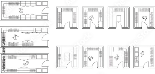Tableau sur toile Set of various walkin closet floor plan layouts with furniture and storage organ