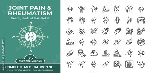 Joint pain thin line icon . Rheumatism concept . Editable stroke . Vector .