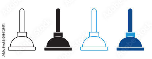 Cuadro en lienzo Sink Plunger and Toilet Plunger Icon Set Vector Collection in Outline and Solid