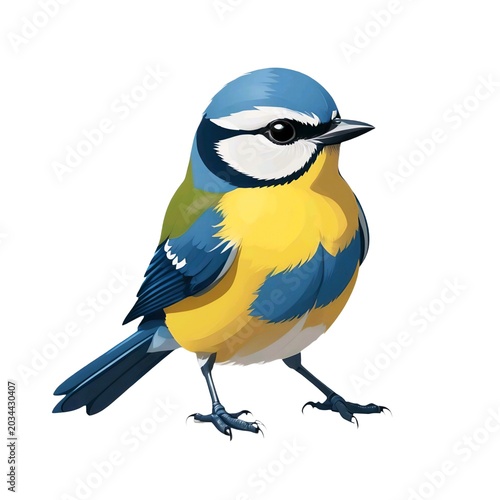 Blue tit bird illustration with yellow underparts on a white background