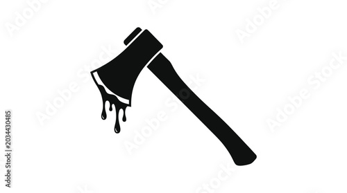 Black silhouette of an axe with dripping liquid on a white background