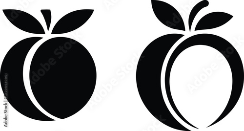 Bild auf Leinwand Simple vector icons of two fruits a whole peach and a halved peach illustration