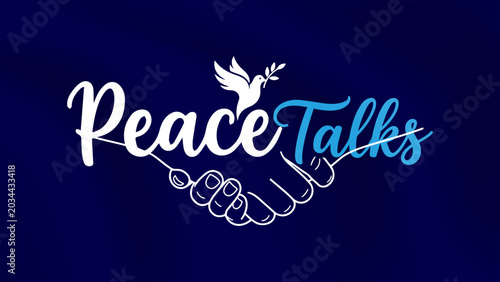 Peace talks, featuring a handshake combined with a dove holding an olive branch. Ideal for concepts related to diplomacy, international relations, conflict resolution, unity, and global harmony.