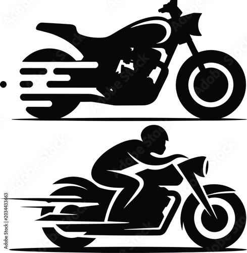 Obraz na plátně Dynamic motorcycle and rider silhouettes with speed lines fast sport motorbike r