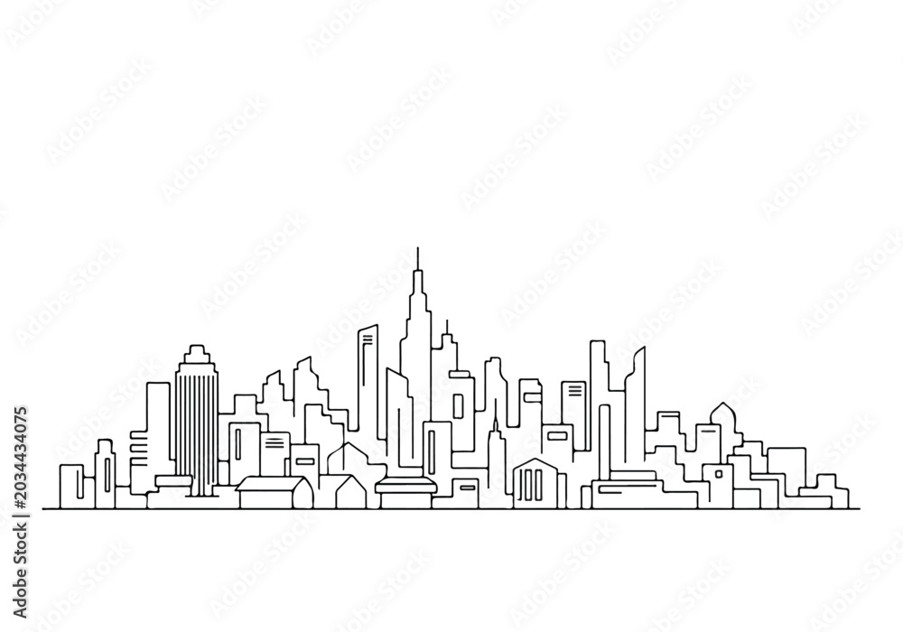 Obraz premium Minimalist city skyline illustration with modern skyscrapers and urban landscape