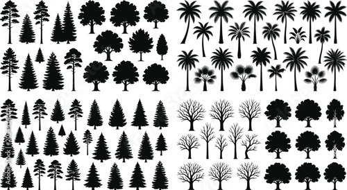 Photos Tree silhouette collection with multiple diverse botanical designs including con