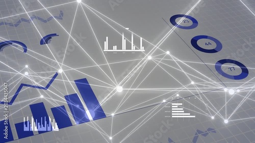 Slow camera pan starting blue fragments forming charts over pulsing mesh visualizing data