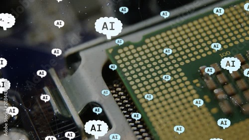 Camera panning right zooming in, revealing CPU pads while AI bubbles floating, showing pad detail