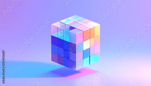 Abstract Geometric Cube Structure With Pastel Gradient Lighting On Gradient Background
