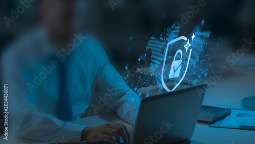 Mobile Security and Data Protection Concept with Verified Lock Icons  Laptop, Representing Secure Access, User Authentication, Privacy Protection, Cyber Security, Digital and Modern