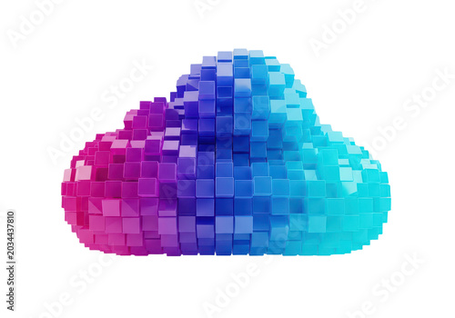 Abstract cloud made of colorful 3d cubes isolated on transparent background