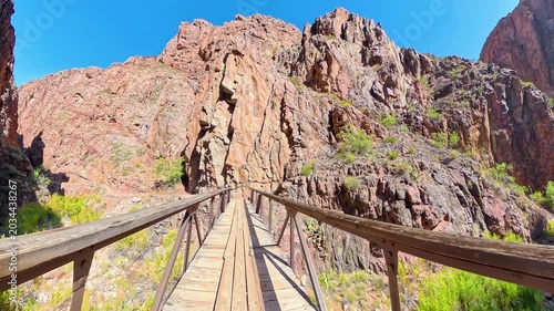 Crossing Sunny Bridge into the Canyon near the bottom of the Grand Canyon