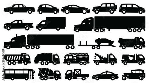 Bild auf Leinwand Vehicle Silhouettes On White Background Transportation Collection