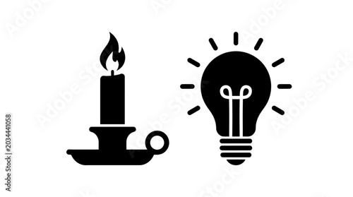 Bild auf Leinwand Candle And Lightbulb Silhouettes On White Background