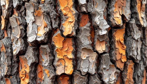 Detailed Close Up Of Pine Tree Bark Texture With Orange And Gray Colors