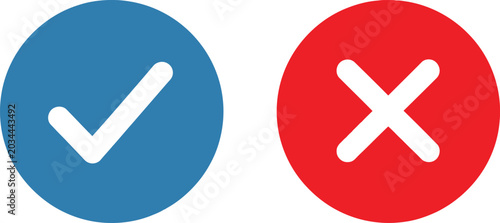Foto Checkmark and cross icon set in blue and red circles Vector