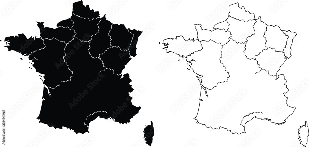 Fototapeta premium France regions map with black and white filled style Vector