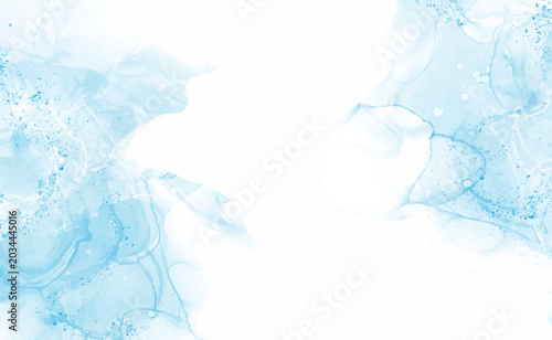Soft Blue Watercolor Background Airy Washes, Pale Gradients, Floating Bubbles, Subtle Gold Flecks, Delicate Ink Blooms, Gentle Diffusion Toward Bright Center, Minimalist Composition Perfect