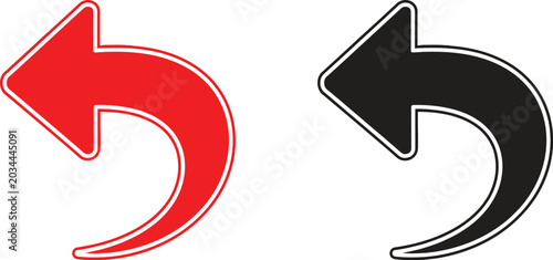 Cuadro en lienzo Red and black left arrow icons with curved tails Vector