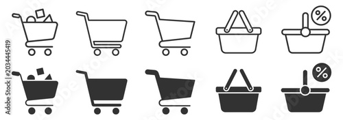 Obraz na plátně set of shopping cart and basket icons line and solid style vector illustration o