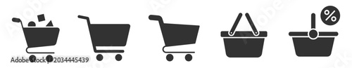 Foto shopping cart and basket icons set, vector silhouette symbols for ecommerce and