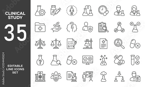 Tableau sur toile Minimalist Clinical Study outine icons set with editable stroke