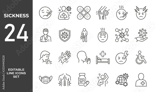 Bild auf Leinwand Sickness line editable icon set
